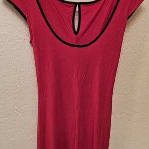Tart Fuchsia Dress with Black Neck Trim